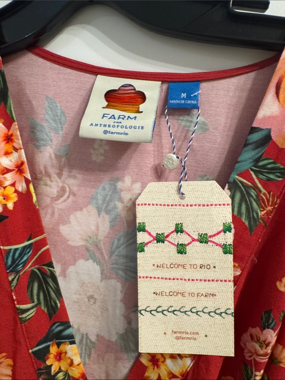 FARM Rio Red Floral Wrap Midi Dress Size Medium NWT $268 - Picture 5 of 9